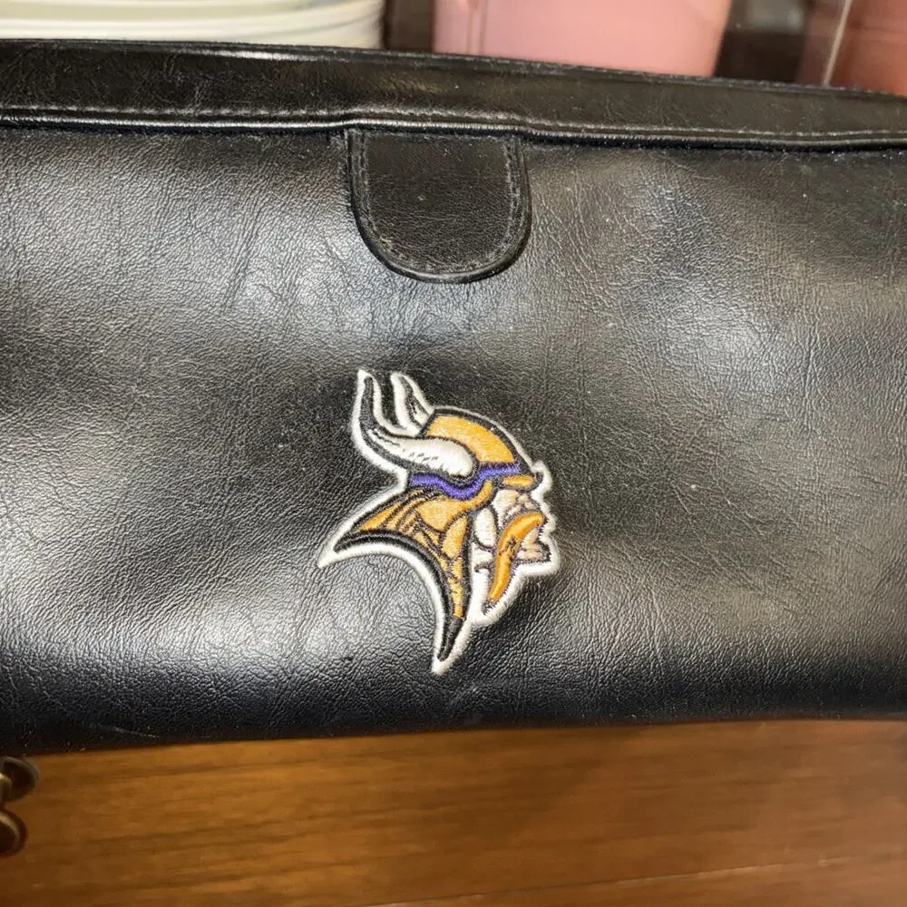 NFL Minnesota Vikings Toiletry Bag Black Faux Leather Travel Dopp Kit Accessory